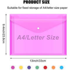 14-Pack Plastic Envelope Bags with Snap Button Clear Document Folders