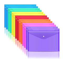 14-Pack Plastic Envelope Bags with Snap Button Clear Document Folders
