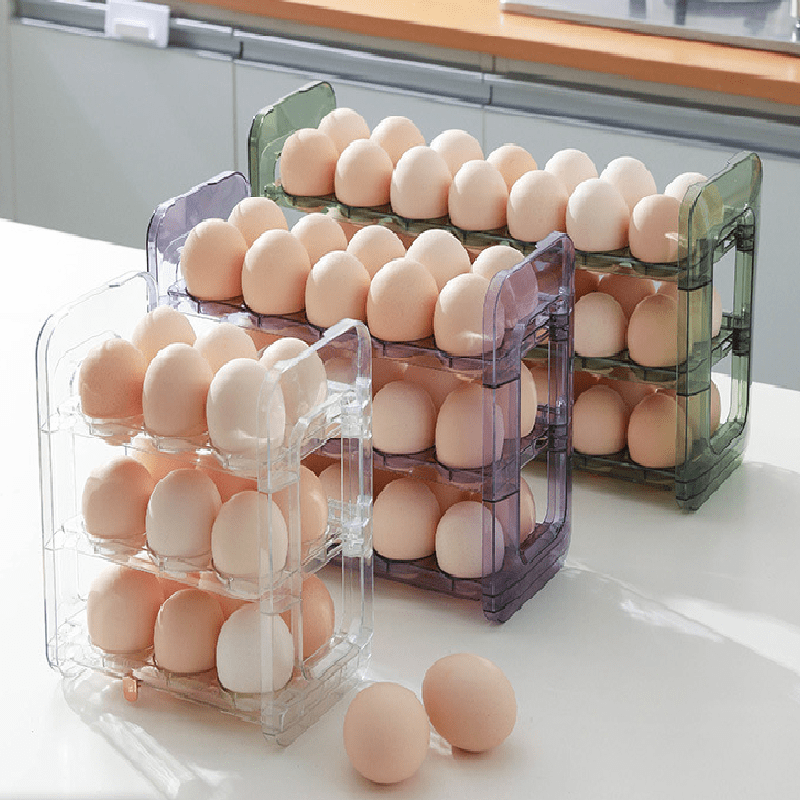 3 Tier Egg Container For Refrigerator Auto Flip Egg Organizer Egg Tray