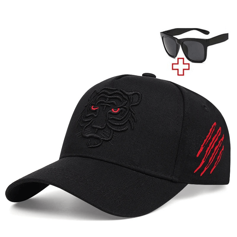 Men's Tiger Embroidered Baseball Cap And Glasses Set
