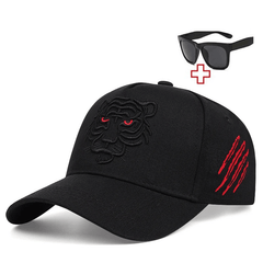 Men's Tiger Embroidered Baseball Cap And Glasses Set