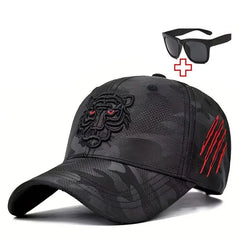 Men's Tiger Embroidered Baseball Cap And Glasses Set