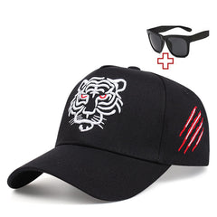 Men's Tiger Embroidered Baseball Cap And Glasses Set