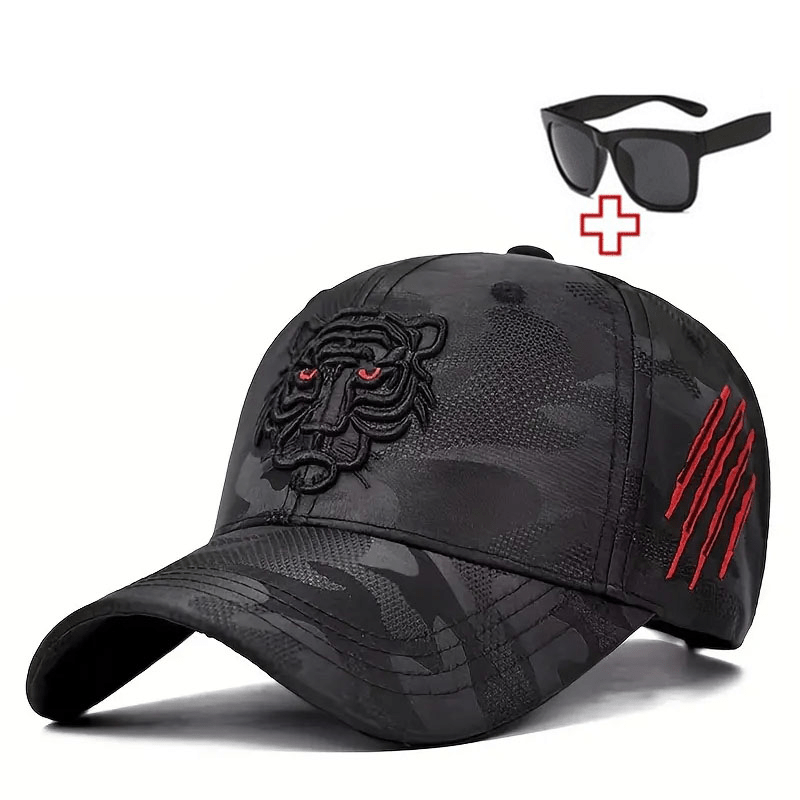 Men's Tiger Embroidered Baseball Cap And Glasses Set
