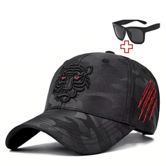 Men's Tiger Embroidered Baseball Cap And Glasses Set
