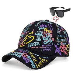 Men's Hip hop Graffiti Baseball Cap with Glasses