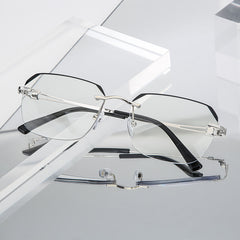 Men's Rimless Rhinestone Glasses Myopia Hyperopia Dual use Anti Glasses
