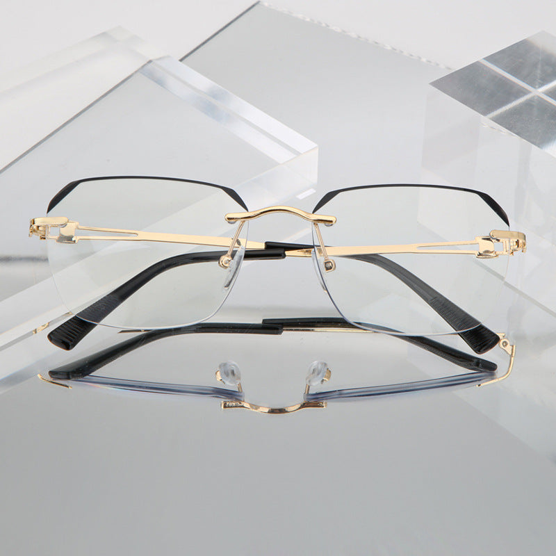 Men's Rimless Rhinestone Glasses Myopia Hyperopia Dual use Anti Glasses
