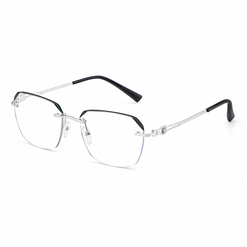 Men's Rimless Rhinestone Glasses Myopia Hyperopia Dual use Anti Glasses