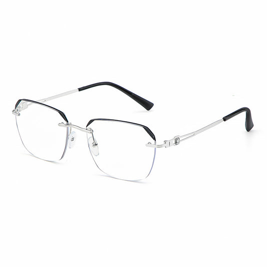 Men's Rimless Rhinestone Glasses Myopia Hyperopia Dual use Anti Glasses
