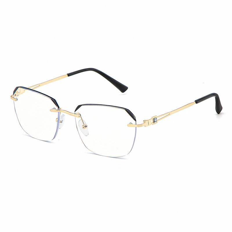 Men's Rimless Rhinestone Glasses Myopia Hyperopia Dual use Anti Glasses