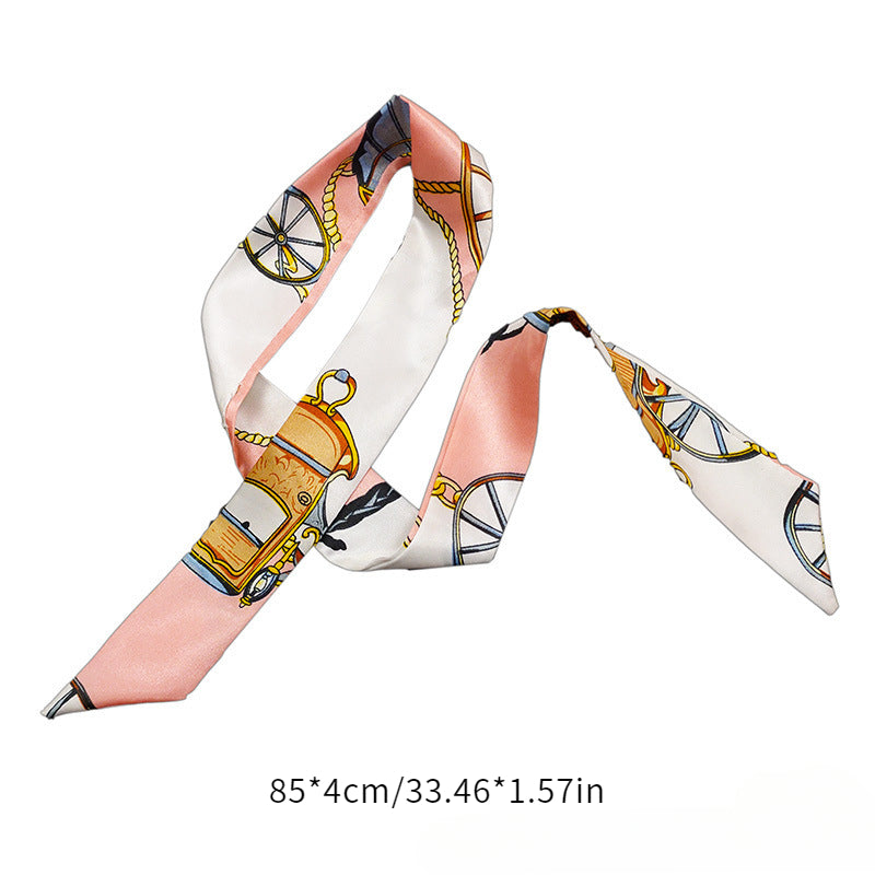 Silk Feeling Neck Scarf Handbag Handle Satin Headband Hair Band