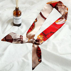 Silk Feeling Neck Scarf Handbag Handle Satin Headband Hair Band