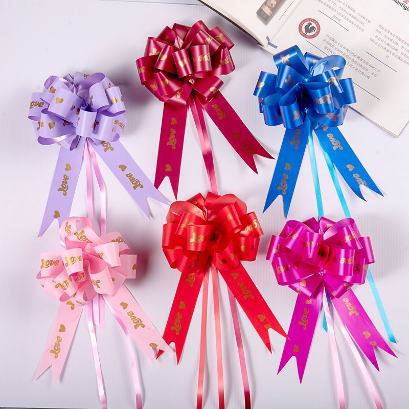 6pcs Love Print Bow Pull Flower Ribbon Christmas Decoration