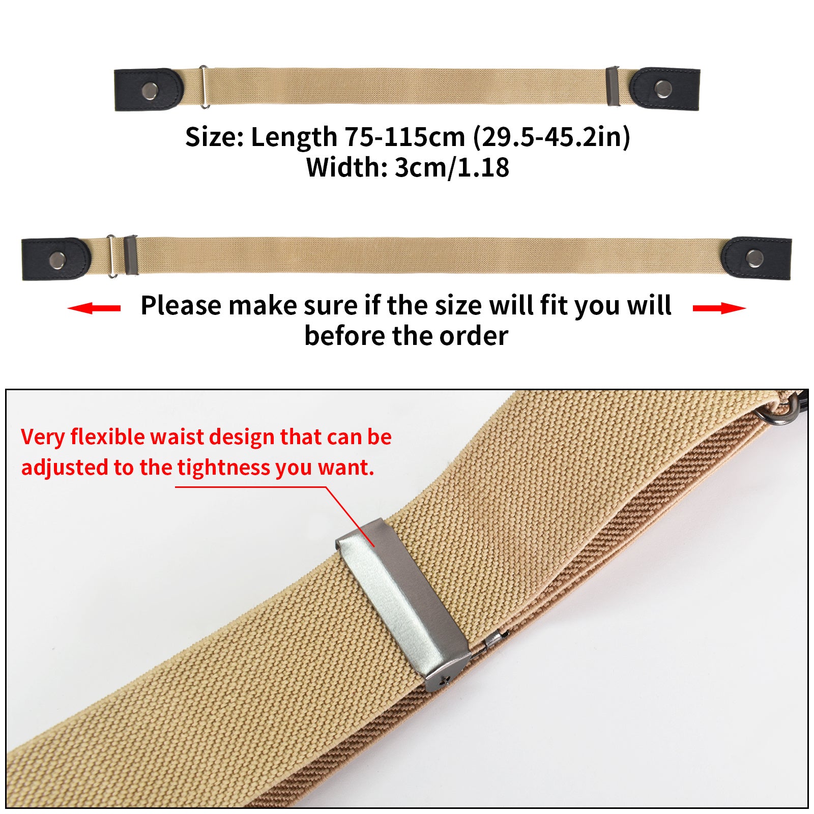 5 Pcs No Buckle Elastic Belts Unisex Men Women Casual Invisible Belt