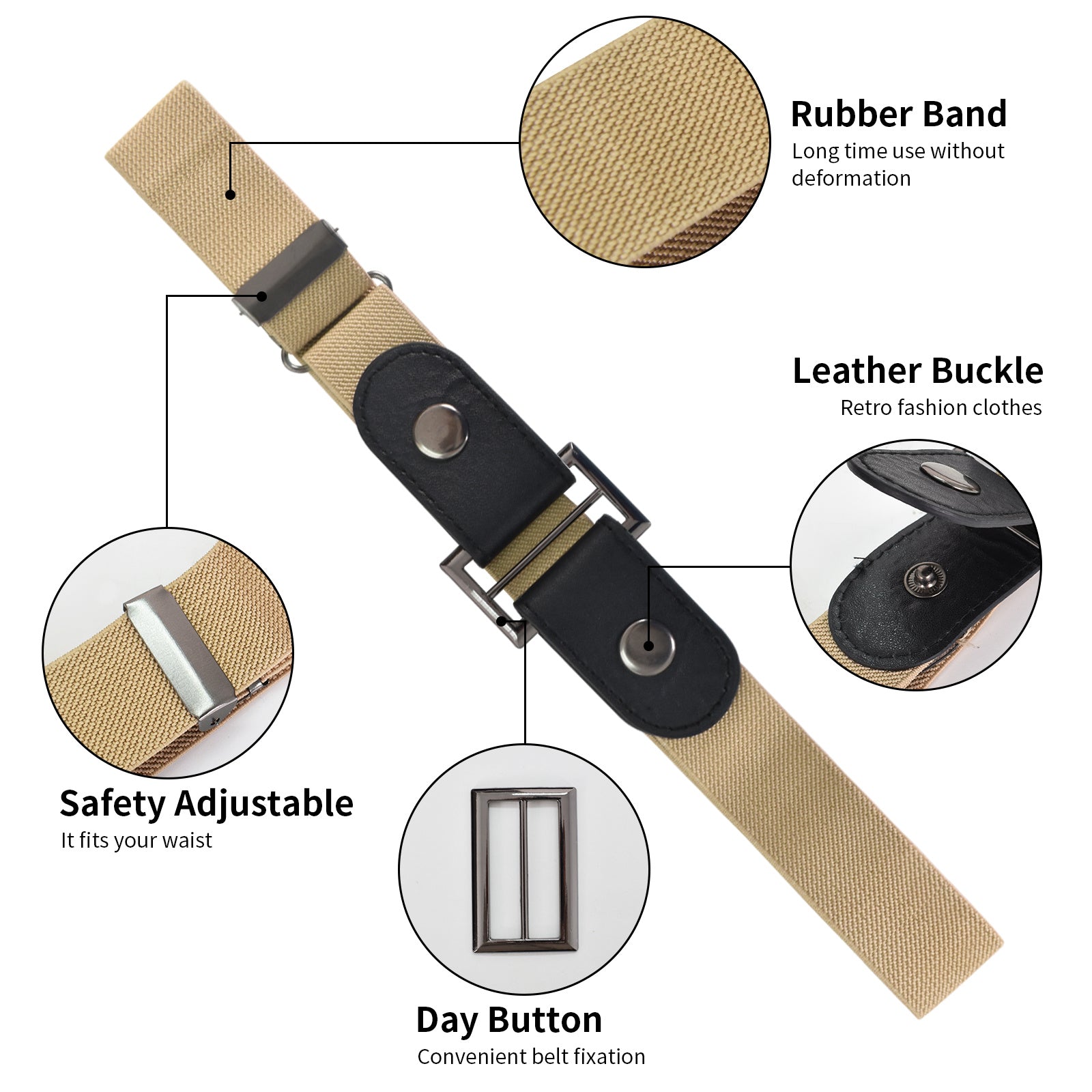 5 Pcs No Buckle Elastic Belts Unisex Men Women Casual Invisible Belt
