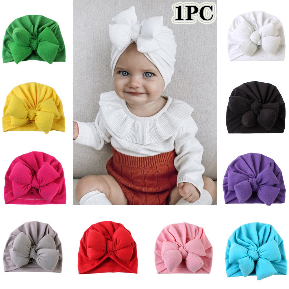 Soft Cotton Wool Knitted Baby Hat with Big Bow