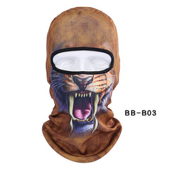 3D Animal Print Full Face Hood Mask Ice Silk Breathable Face Mask