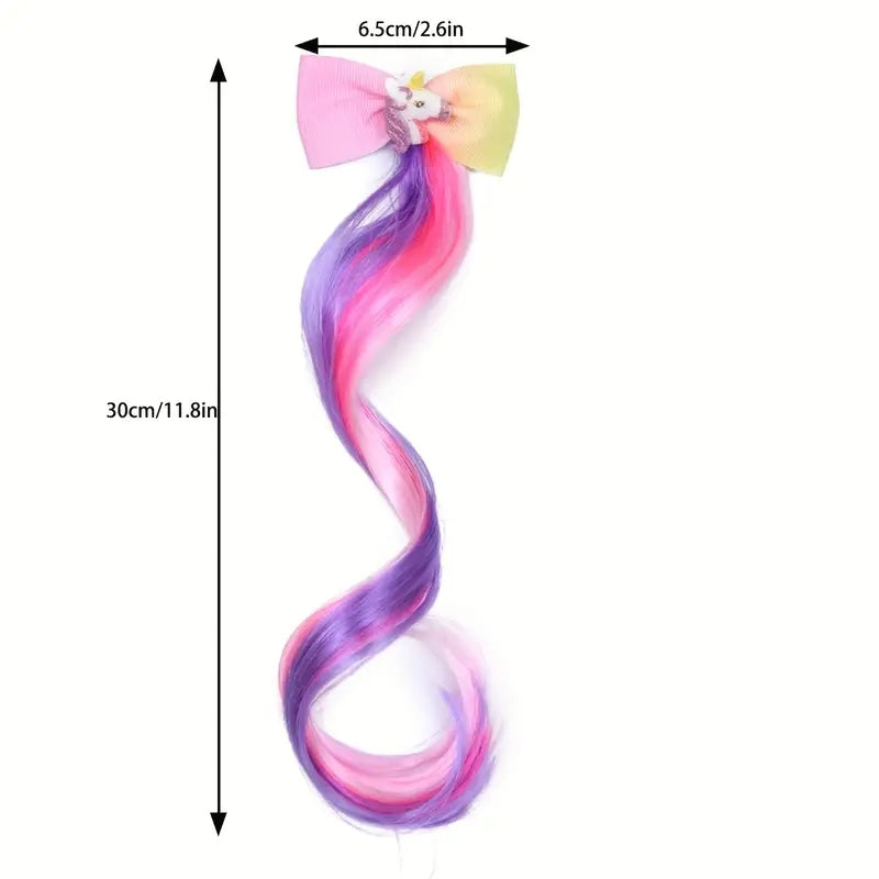 Unicorn Hair Clips Glitter Gradient Hair Extensions Princess Dress Up