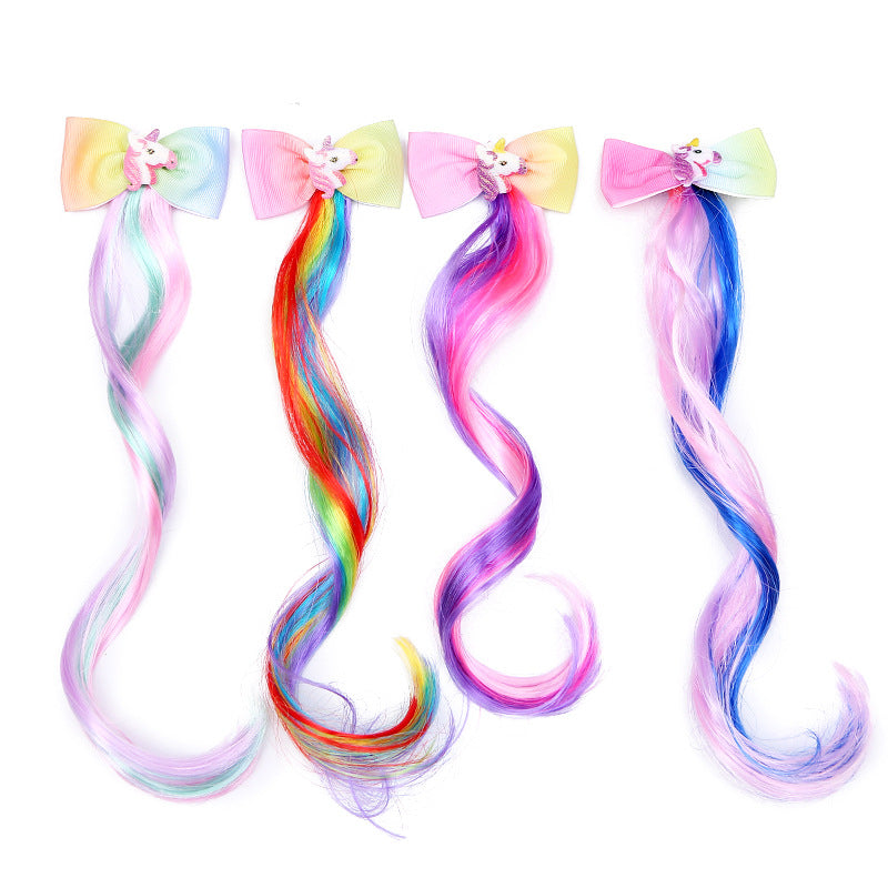 Unicorn Hair Clips Glitter Gradient Hair Extensions Princess Dress Up