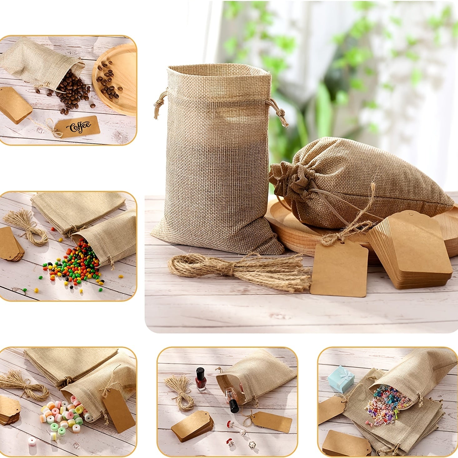 5pcs Canvas Gift Bag with Labels and Rope - Perfect for Weddings