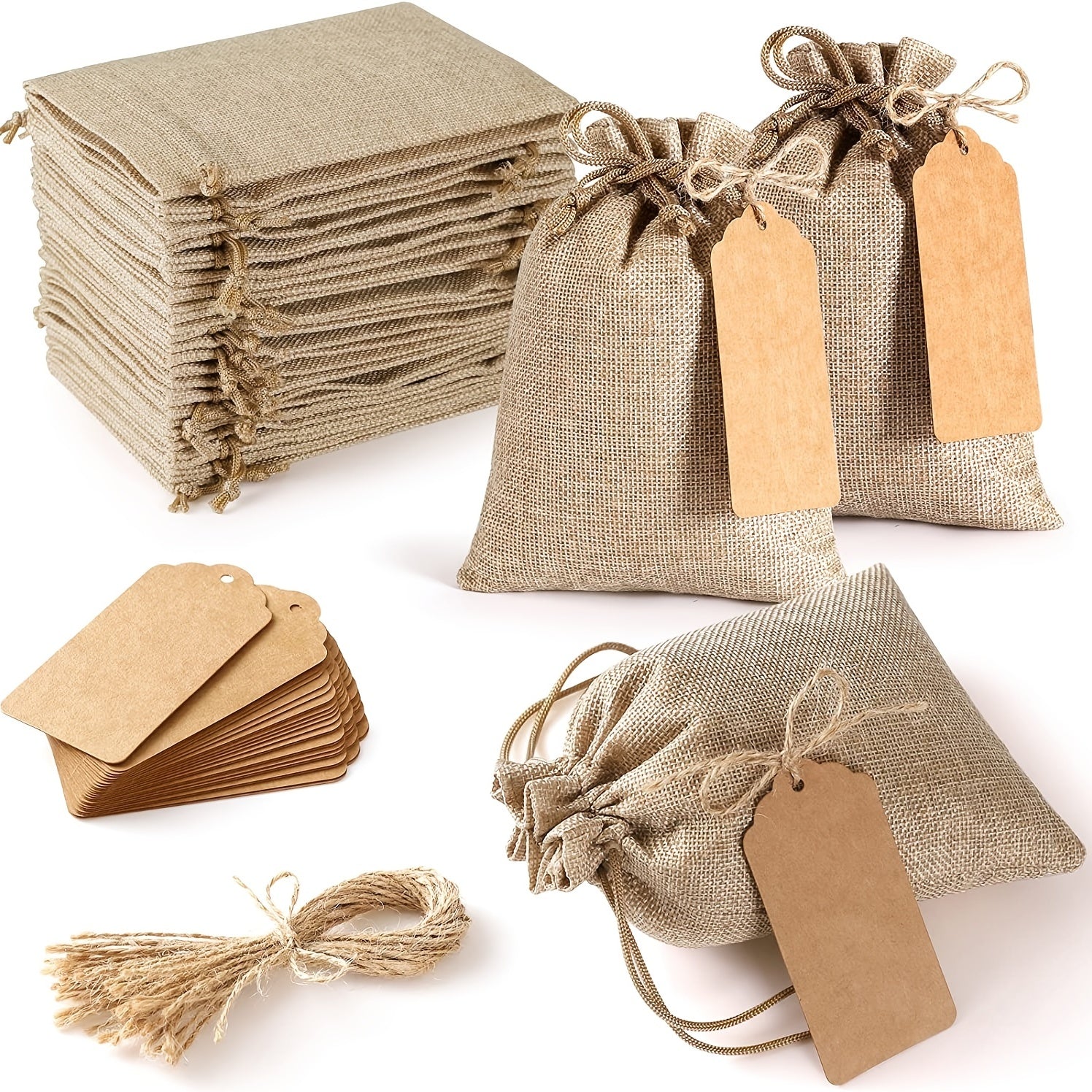 5pcs Canvas Gift Bag with Labels and Rope - Perfect for Weddings