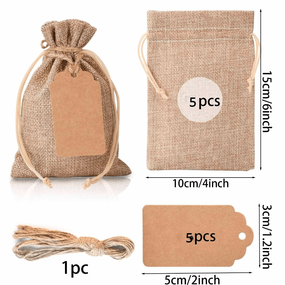 5pcs Canvas Gift Bag with Labels and Rope - Perfect for Weddings