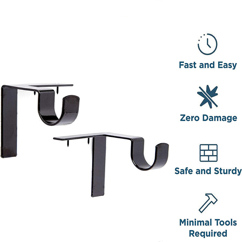 4pcs No Drill Curtain Rod Bracket Adjustable Metal Heavy Duty Curtain Rod Holder