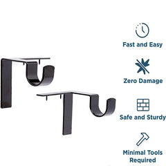4pcs No Drill Curtain Rod Bracket Adjustable Metal Heavy Duty Curtain Rod Holder
