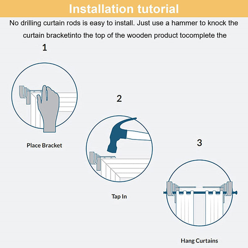 4pcs No Drill Curtain Rod Bracket Adjustable Metal Heavy Duty Curtain Rod Holder