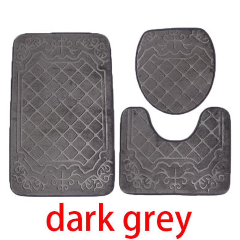 3pcs Embossed Bath Mats Set Absorbent Non Slip Bathroom Rug Toilet U Shape Mat