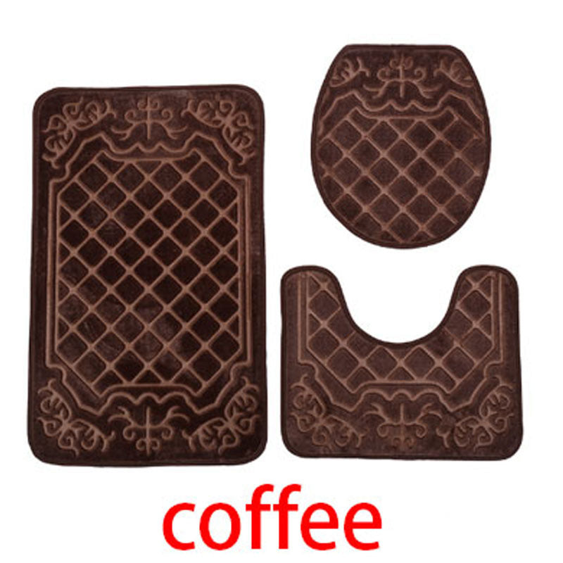 3pcs Embossed Bath Mats Set Absorbent Non Slip Bathroom Rug Toilet U Shape Mat