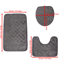 3pcs Embossed Bath Mats Set Absorbent Non Slip Bathroom Rug Toilet U Shape Mat