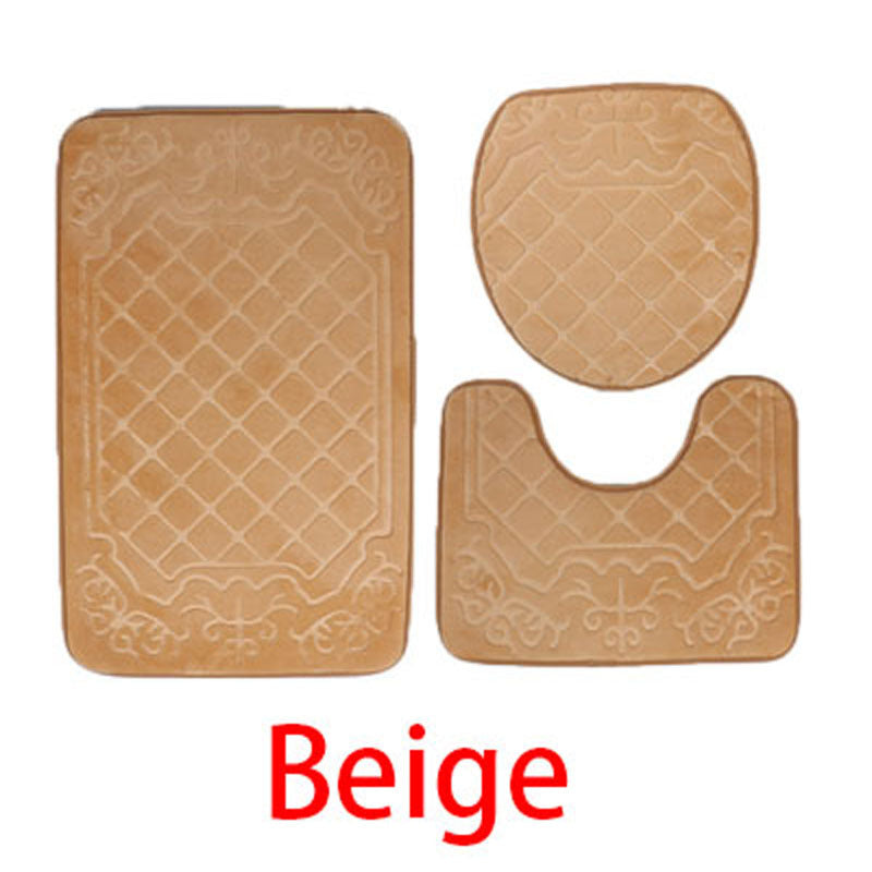 3pcs Embossed Bath Mats Set Absorbent Non Slip Bathroom Rug Toilet U Shape Mat