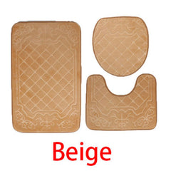 3pcs Embossed Bath Mats Set Absorbent Non Slip Bathroom Rug Toilet U Shape Mat