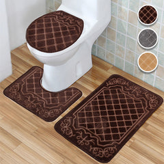 3pcs Embossed Bath Mats Set Absorbent Non Slip Bathroom Rug Toilet U Shape Mat