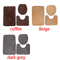 3pcs Embossed Bath Mats Set Absorbent Non Slip Bathroom Rug Toilet U Shape Mat