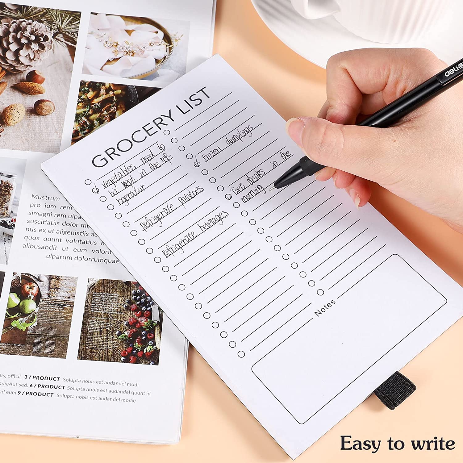 Grocery List Magnet Pad For Fridge, Fun Memo Magnetic Notepad with Pen Clip