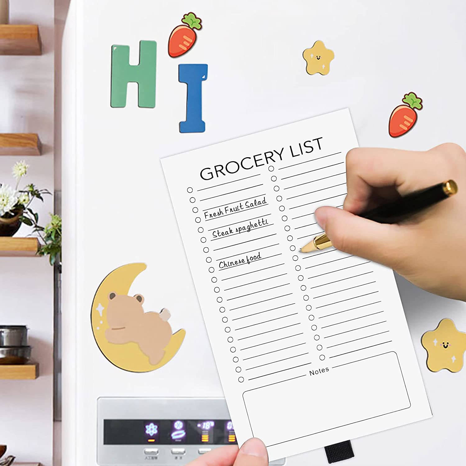 Grocery List Magnet Pad For Fridge, Fun Memo Magnetic Notepad with Pen Clip
