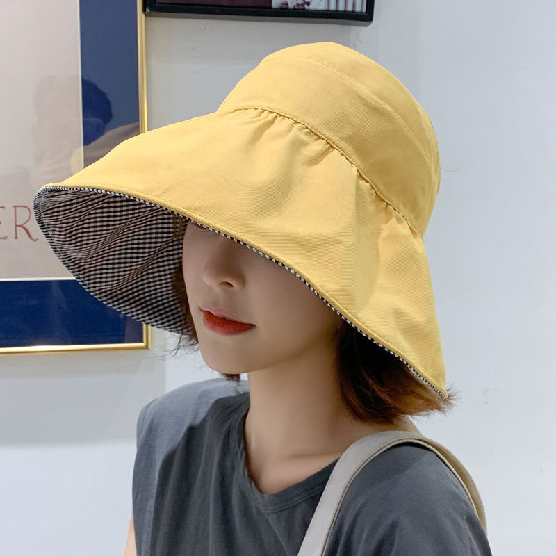 UV Protection Reversible Sun Hat Backless Ponytail Visor Hat Wide Brim