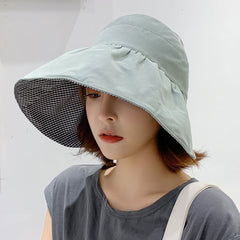 UV Protection Reversible Sun Hat Backless Ponytail Visor Hat Wide Brim