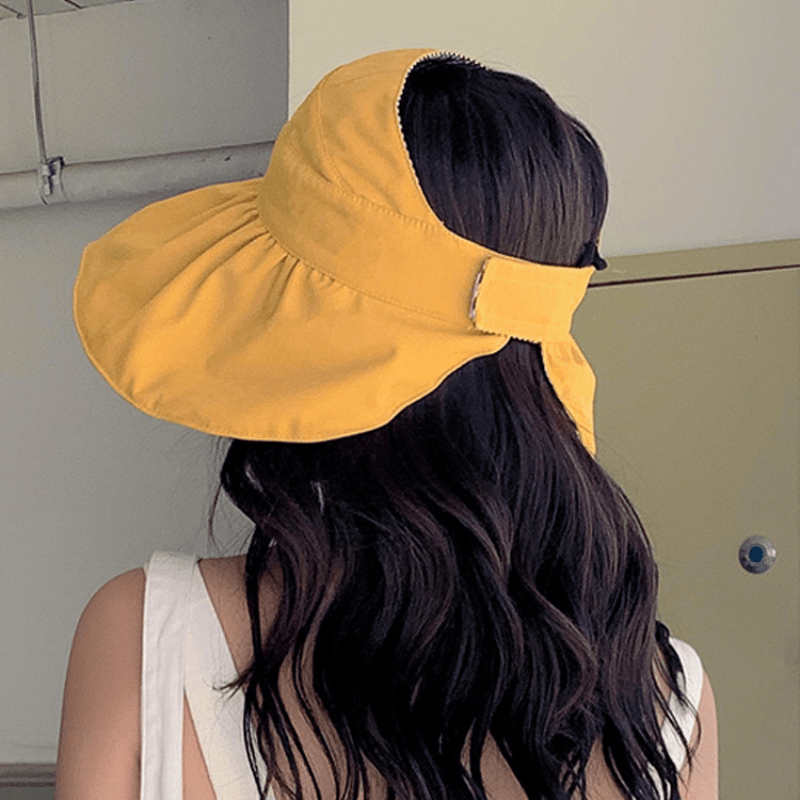 UV Protection Reversible Sun Hat Backless Ponytail Visor Hat Wide Brim