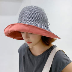 UV Protection Reversible Sun Hat Backless Ponytail Visor Hat Wide Brim