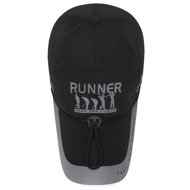 Men's Extended Brim Sunshade Cap with Reflective Strip, Windproof Rope