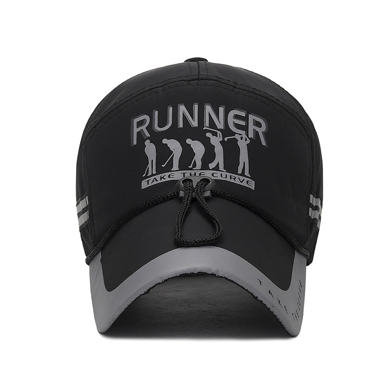 Men's Extended Brim Sunshade Cap with Reflective Strip, Windproof Rope