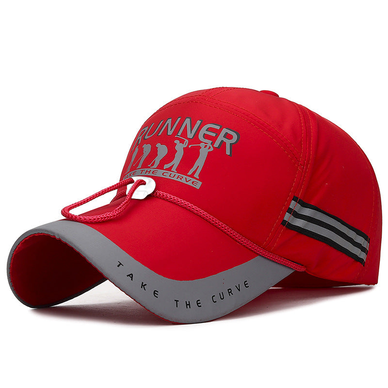 Men's Extended Brim Sunshade Cap with Reflective Strip, Windproof Rope