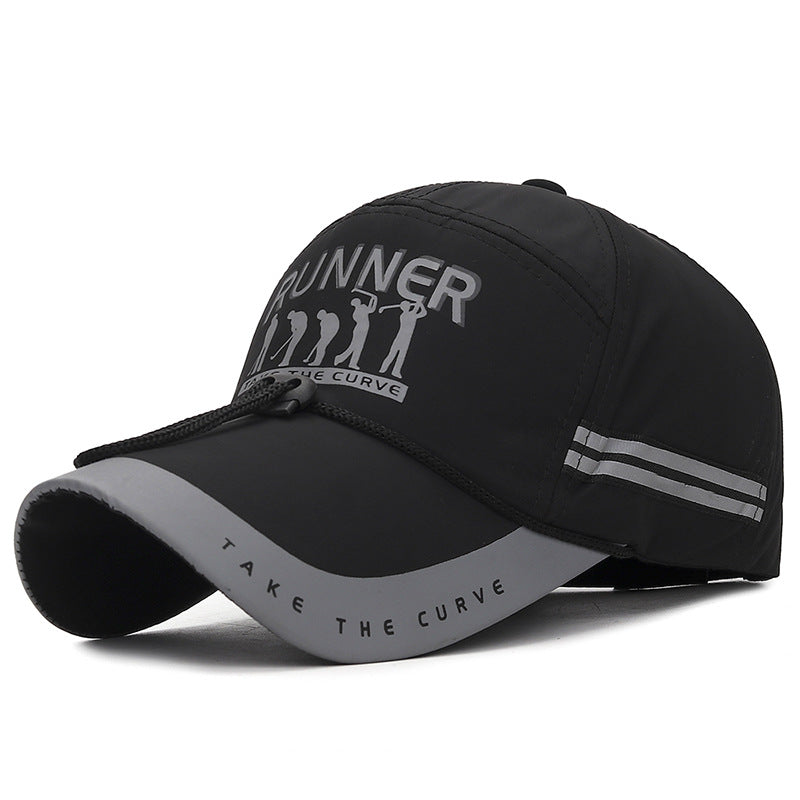 Men's Extended Brim Sunshade Cap with Reflective Strip, Windproof Rope
