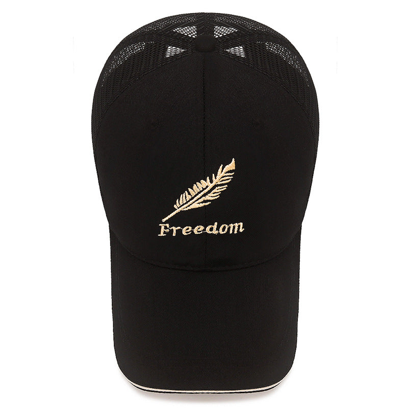 Men's Feather Embroidered Baseball Cap, Sunscreen Mesh Hat