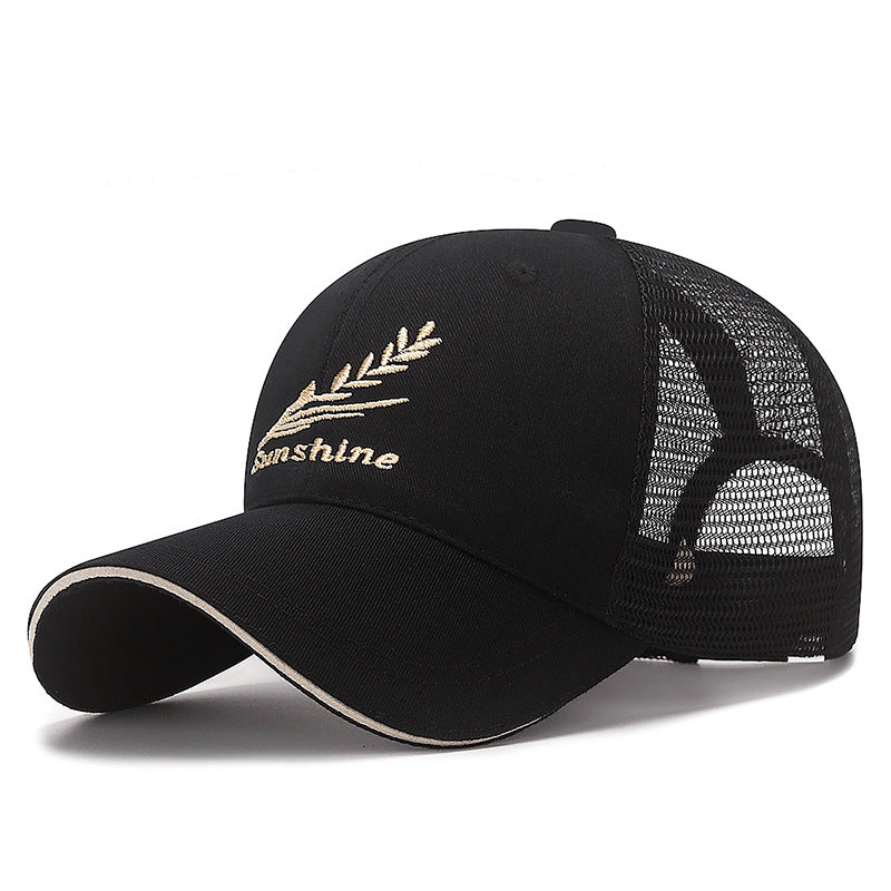 Men's Feather Embroidered Baseball Cap, Sunscreen Mesh Hat