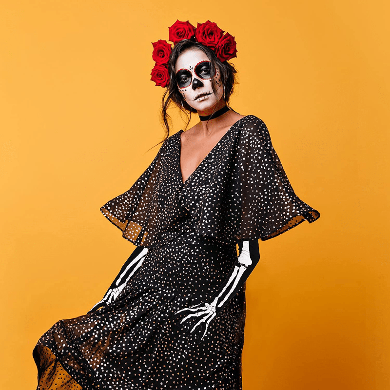 Halloween Skeleton Pattern Gloves Ghost Loves Halloween Costume Prop Party